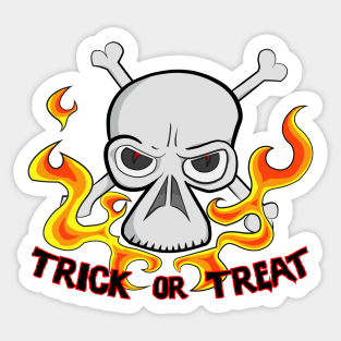 Trick or Treat Cartoon Horror Fiery Skull Sticker